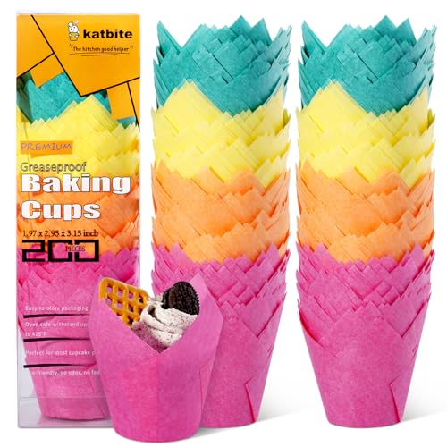 Katbite Tulip Cupcake Liners 200PCS, Muffin Liners Baking Cups, Cupcake Wrapper for Party, Wedding, Birthday - Image 1