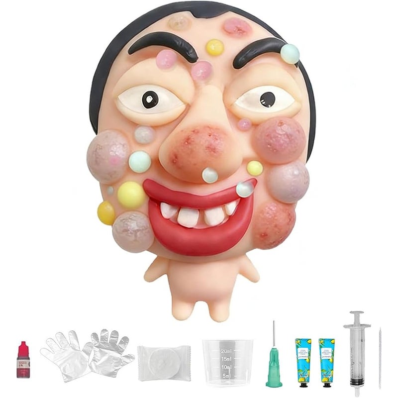 CIYOJA Pimple Popping Toy Squishy Toys Stress Relief Squeeze Toy – Large Reusable Silicone Pimple Popper Fidget Toy Set Soft Sensory Toy for Adults ASMR Satisfying Play Includes 2 Filling Creams (ChompFace) - Image 1