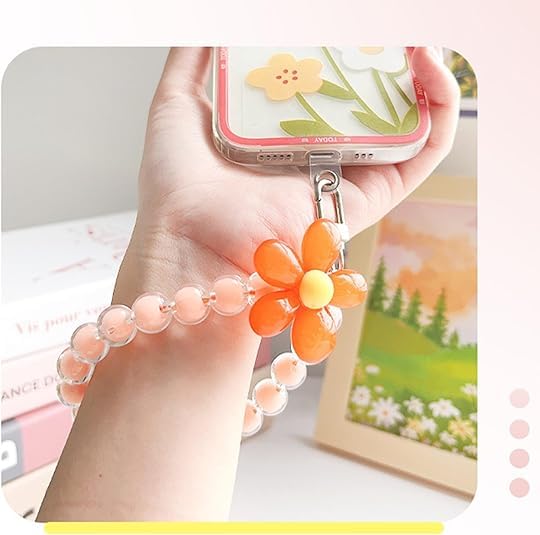 KHOLAD Mobile Phone Strap Pearl Beaded Flower Bracelet Creative Hanging Rope Keychain Anti-Lost Phone Case Lanyard Girl Women's Wrist Strap Phone Charms (Orange) - Image 4