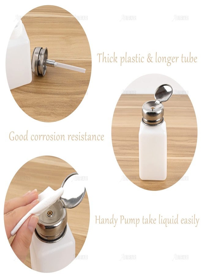 AUEAR, 2 Pack 200ml(6.8oz) Push Down Alcohol Dispenser Pump, Methanol Container, Nail Polish Lip Eye Makeup Remover Square Plastic Liquid Press Bottles for Home Travel, White - Image 4