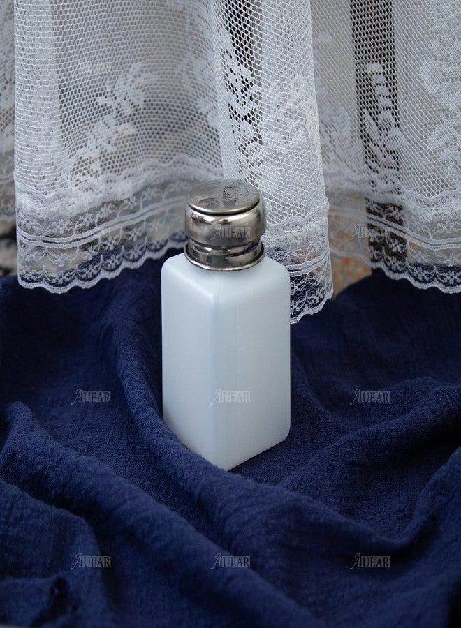 AUEAR, 2 Pack 200ml(6.8oz) Push Down Alcohol Dispenser Pump, Methanol Container, Nail Polish Lip Eye Makeup Remover Square Plastic Liquid Press Bottles for Home Travel, White - Image 5