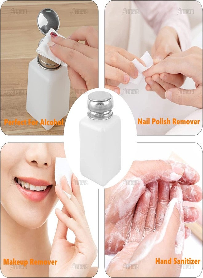 AUEAR, 2 Pack 200ml(6.8oz) Push Down Alcohol Dispenser Pump, Methanol Container, Nail Polish Lip Eye Makeup Remover Square Plastic Liquid Press Bottles for Home Travel, White - Image 3