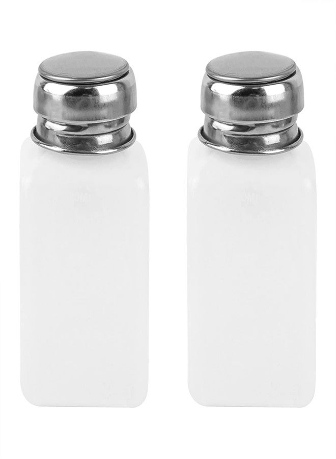 AUEAR, 2 Pack 200ml(6.8oz) Push Down Alcohol Dispenser Pump, Methanol Container, Nail Polish Lip Eye Makeup Remover Square Plastic Liquid Press Bottles for Home Travel, White - Image 1