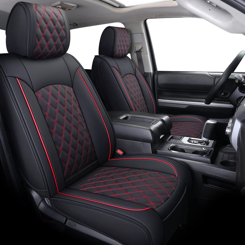 YIERTAI Trucks Seat Covers Compatible with 20082023 2024 2025 Toyota Tundra SR5 Crewmax Double Cab Crew Extended Cab Pickup Waterproof Leather Seat Protectors5 PCS Full SetBlackRed