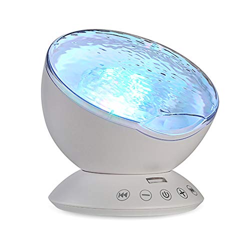 TOMNEW Ocean Wave Projector Sound Machine, Night Light Projector with Remote Control Timer 7 Colors LED Lighting Modes Water Lamp for Kids Adults Bedroom Living Room Party Decorations Gift (White) - Image 1