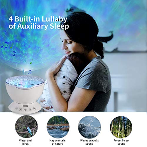 TOMNEW Ocean Wave Projector Sound Machine, Night Light Projector with Remote Control Timer 7 Colors LED Lighting Modes Water Lamp for Kids Adults Bedroom Living Room Party Decorations Gift (White) - Image 4