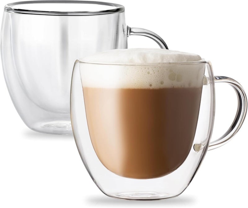 Kazomo Double Walled Glass Coffee Mugs, Clear Glass Insulated Mugs with Handle for Cappuccino, Tea, Latte, Cups, Beverage Glasses Heat Resistant - Image 2