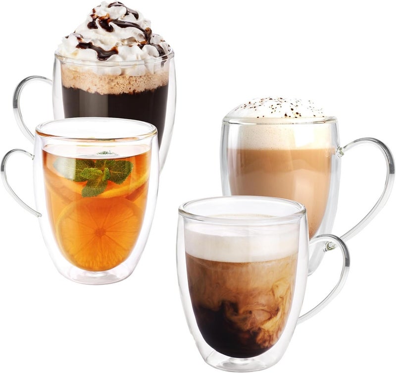 Kazomo Double Walled Glass Coffee Mugs, Clear Glass Insulated Mugs with Handle for Cappuccino, Tea, Latte, Cups, Beverage Glasses Heat Resistant - Image 4