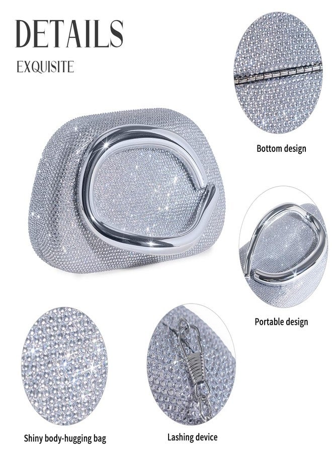 PHILOMENA Rhinestone Evening Clutch Purses Women Handbags Metal Decoration Shoulder Crossbody Bag Wedding Party (Silver) - Image 5