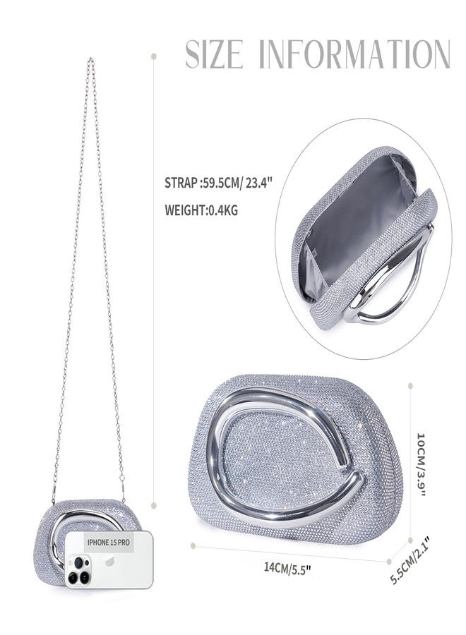 PHILOMENA Rhinestone Evening Clutch Purses Women Handbags Metal Decoration Shoulder Crossbody Bag Wedding Party (Silver) - Image 3