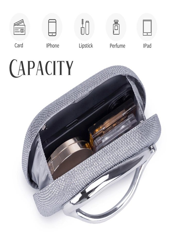 PHILOMENA Rhinestone Evening Clutch Purses Women Handbags Metal Decoration Shoulder Crossbody Bag Wedding Party (Silver) - Image 4