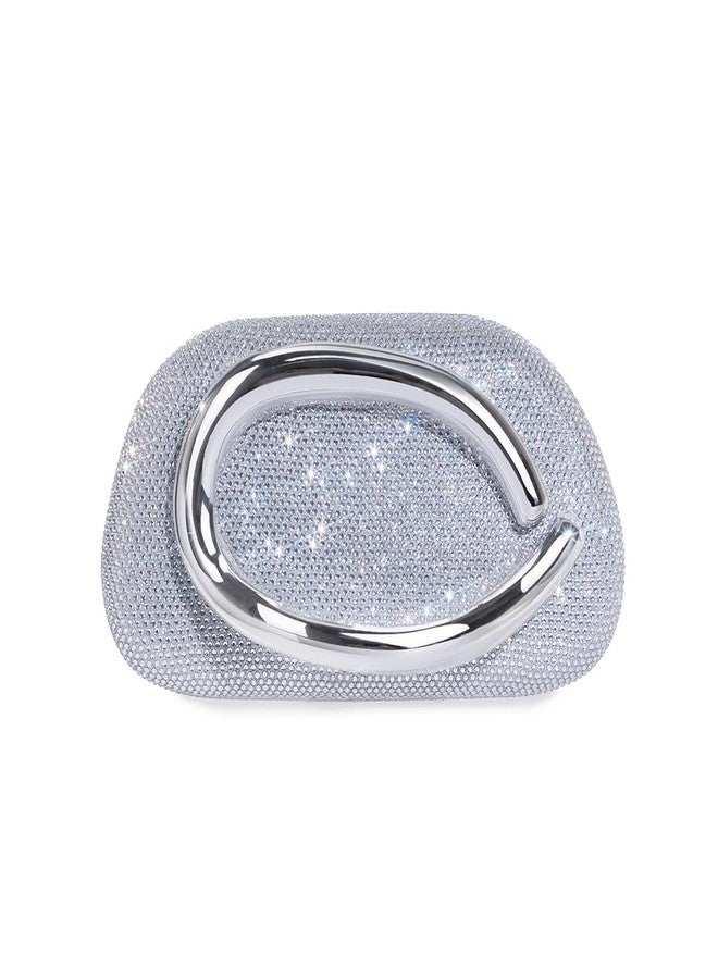 PHILOMENA Rhinestone Evening Clutch Purses Women Handbags Metal Decoration Shoulder Crossbody Bag Wedding Party (Silver) - Image 1