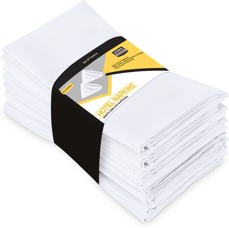 Utopia Kitchen White Cloth Napkins [12 Pack  20x20 Inch] Cotton Blend Washable and Reusable Table Dinner Napkins - Image 1