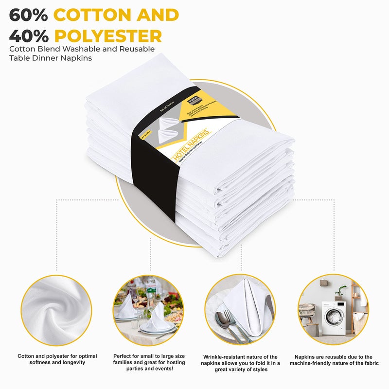 Utopia Kitchen White Cloth Napkins [12 Pack  20x20 Inch] Cotton Blend Washable and Reusable Table Dinner Napkins - Image 3