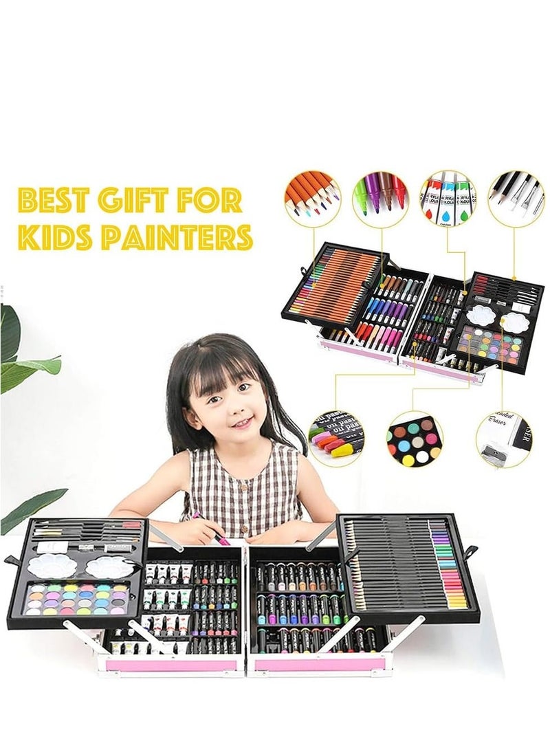 0TO1 TECH Art Set 145 Pcs Supplies Kit in Portable Case Painting & Drawing Set for Kids, Adults with Pencils, Markers, Paints, Pastels, Watercolor Cake, Sharpener, Eraser, Paint Brush,Sketch Pad (Pink) - Image 2
