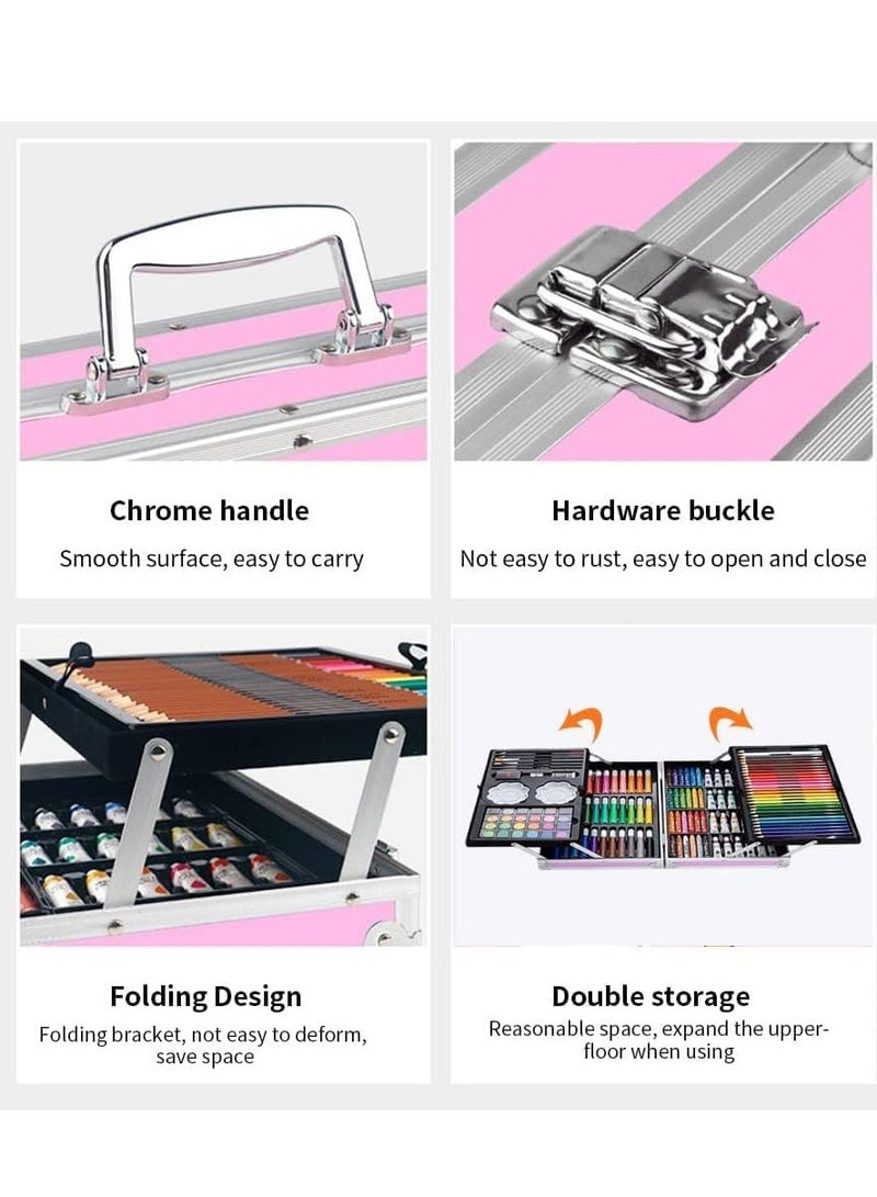 0TO1 TECH Art Set 145 Pcs Supplies Kit in Portable Case Painting & Drawing Set for Kids, Adults with Pencils, Markers, Paints, Pastels, Watercolor Cake, Sharpener, Eraser, Paint Brush,Sketch Pad (Pink) - Image 3