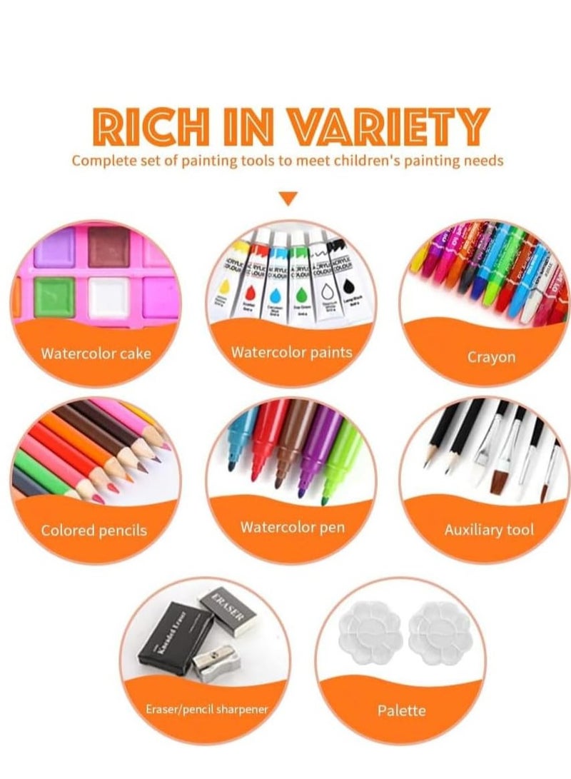 0TO1 TECH Art Set 145 Pcs Supplies Kit in Portable Case Painting & Drawing Set for Kids, Adults with Pencils, Markers, Paints, Pastels, Watercolor Cake, Sharpener, Eraser, Paint Brush,Sketch Pad (Pink) - Image 4