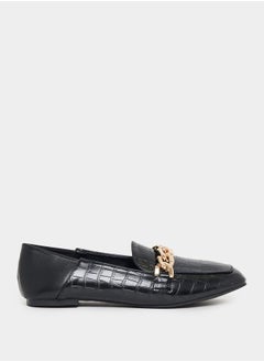 Styli Metallic Chain Accent Textured Loafers  - Image 1