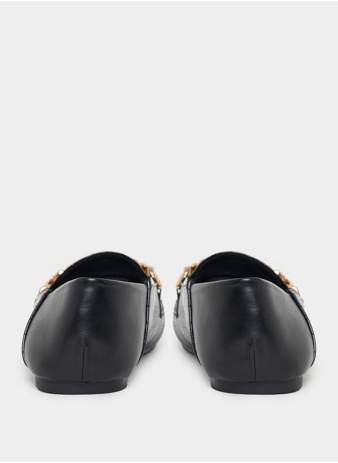 Styli - Metallic Chain Accent Textured Loafers - Image 1