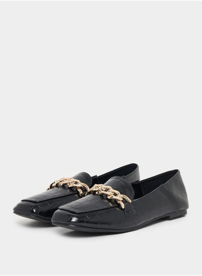 Styli - Metallic Chain Accent Textured Loafers - Image 1