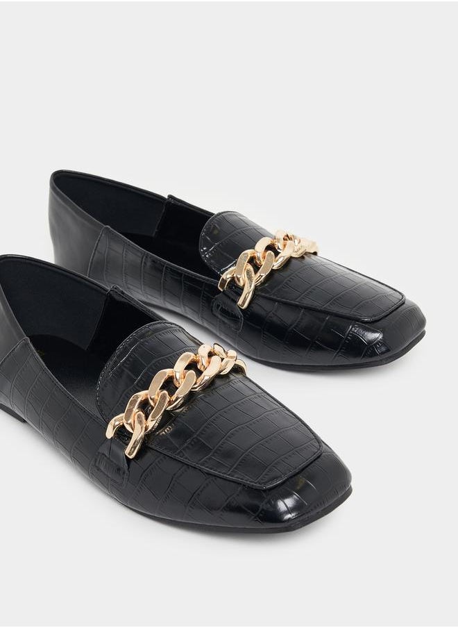 Styli - Metallic Chain Accent Textured Loafers - Image 1