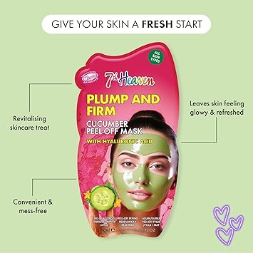 7th Heaven Cucumber Peel Off Face Mask with Hyaluronic Acid Plump and Firm All Skin Types - Image 2