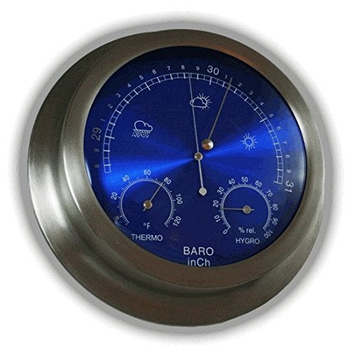 Ambient Weather Ambient Weather WS228TBH 9 Brushed Aluminum Contemporary Barometer with Temperature and Humidity Metallic Radiant Blue 