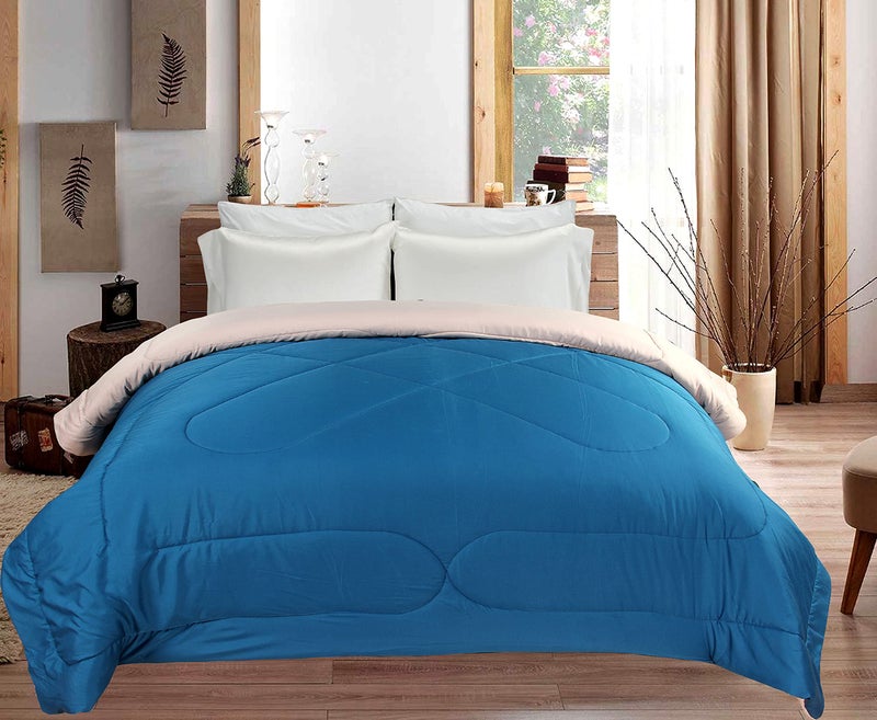 VYBBA Premium Comforter || Microfiber Reversible AC Comforter/Blanket for Winter/Quilt/Duvet, Single Bed King Size (Sandy Beige and Deep Teal 200 GSM) - Image 4