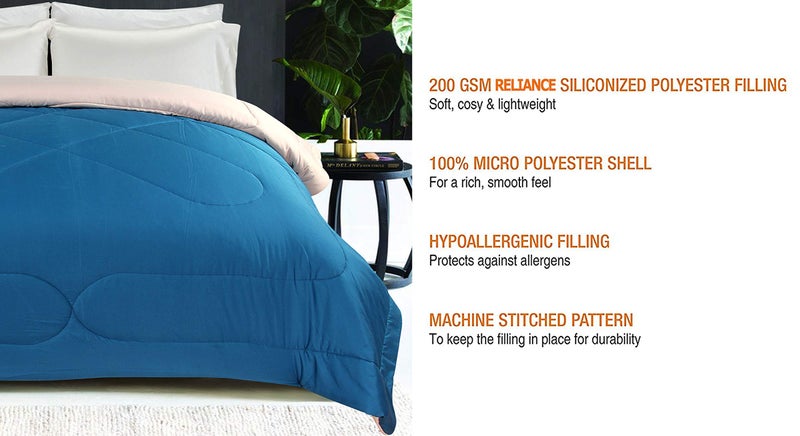 VYBBA Premium Comforter || Microfiber Reversible AC Comforter/Blanket for Winter/Quilt/Duvet, Single Bed King Size (Sandy Beige and Deep Teal 200 GSM) - Image 3
