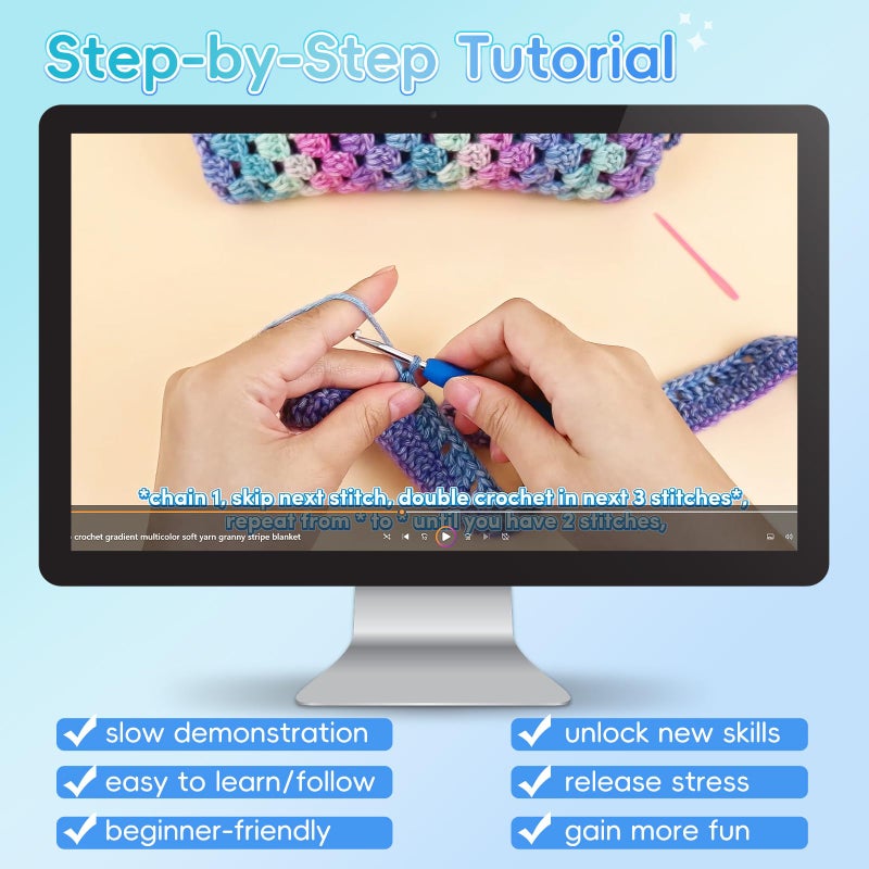 Aeelike Blanket Crochet Kit for Beginners, Super Easy Crochet Blanket Kit with Soft & Colorful Gradient Yarns Detailed Video Tutorials Crocheting Accessories, Aurora Blue Gradient & Ideal Gift - Image 4
