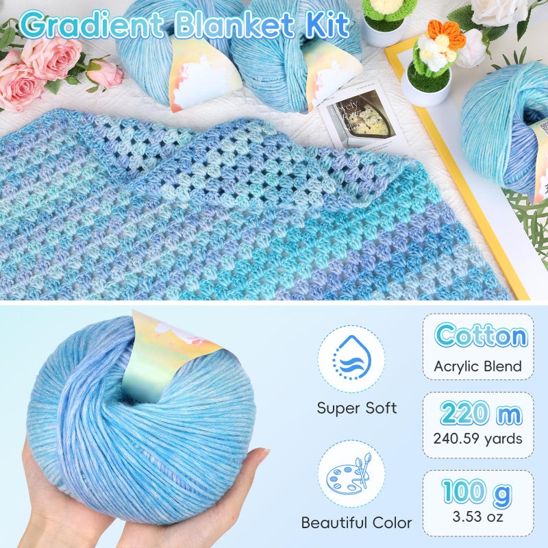 Aeelike Blanket Crochet Kit for Beginners, Super Easy Crochet Blanket Kit with Soft & Colorful Gradient Yarns Detailed Video Tutorials Crocheting Accessories, Aurora Blue Gradient & Ideal Gift - Image 3