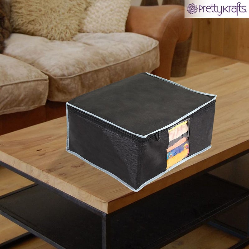 PrettyKrafts Prettykrafts Set of 3 Non Woven Foldable Saree CoverCloth Storage BagWardrobe Organizer with Zip Transparent Window For Lehenga Shirts Salwar Suits Dress Accessories Black 40 x 35 x 195cm - Image 5