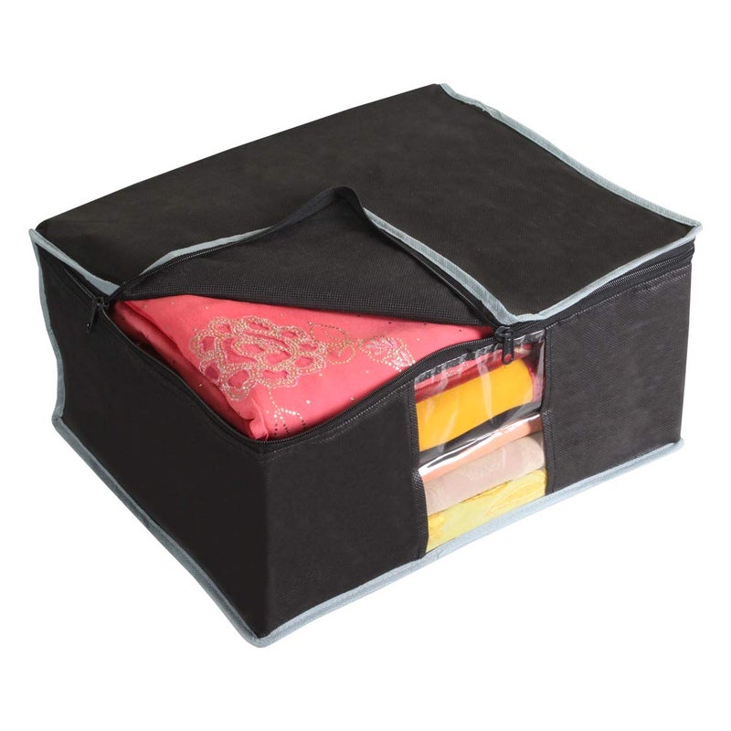 PrettyKrafts Prettykrafts Set of 3 Non Woven Foldable Saree CoverCloth Storage BagWardrobe Organizer with Zip Transparent Window For Lehenga Shirts Salwar Suits Dress Accessories Black 40 x 35 x 195cm - Image 2