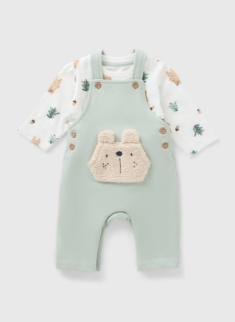 Matalan Baby Sage Bear Top & Dungaree Set