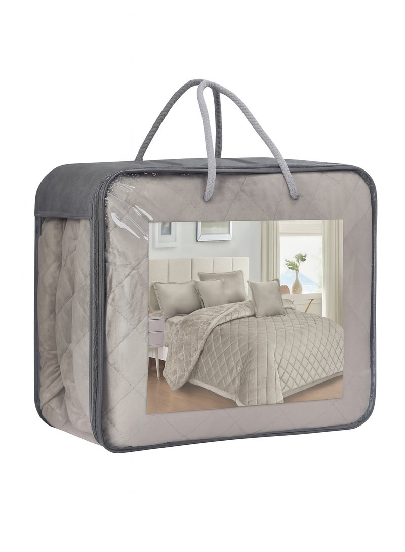 مينج لي مفرش شتوي نفر واحد مضغوط وجهين (مخمل / فرو) – طقم مفارش 4 قطع (1 لحاف + 1 شرشف سرير مطاطي + 2 أغطية وسائد ديكورية) مناسب لسرير مقاس 120×200 سم - Image 5