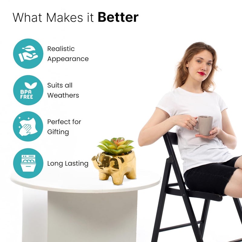 The Better Home Artificial Plants for Home Decor Items with Pot 12CM Aesthetic Room Decor Items for Bedroom Living Room Succulent Green Leaves Decorative Items for Home Office Table Accessories - Image 2