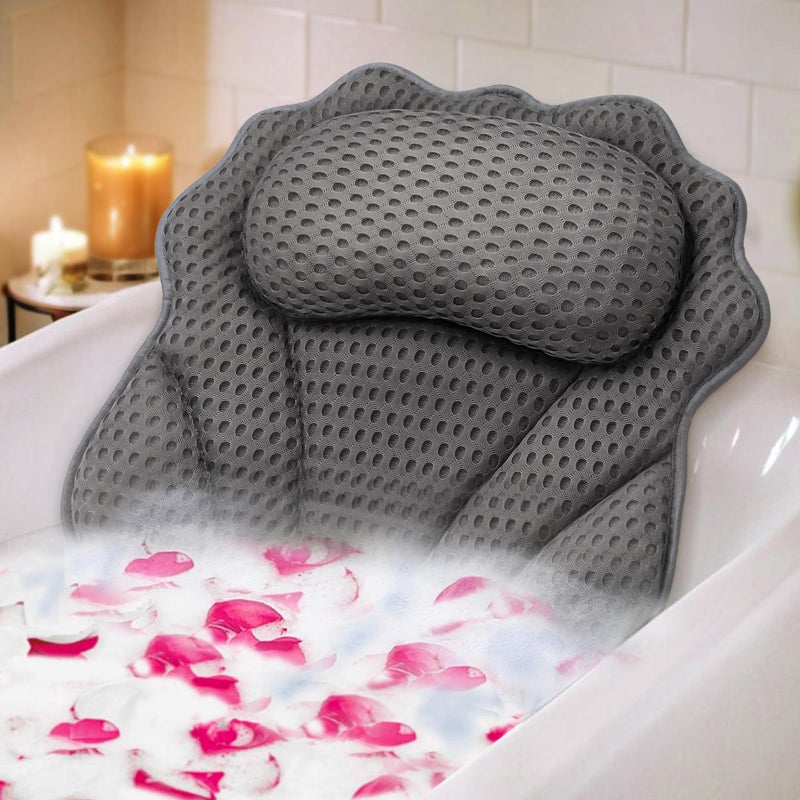 RUVINCE Bath Pillow RUVINCE Ergonomic Luxury bathtub pillow with headNeck Shoulder and back support 4D bath pillows for tub with 6 Powerful Suction Cups Fits all Bathtub Grey