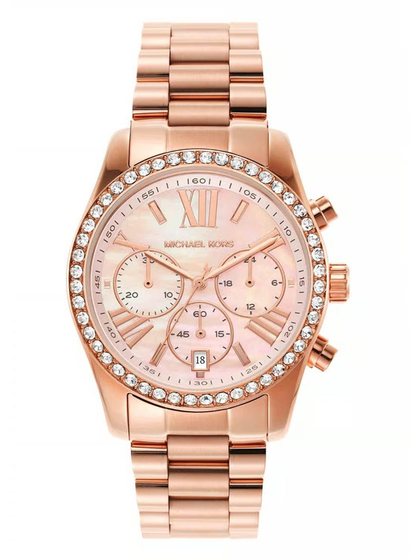 MK Lexington Chronograph Rose Gold Dial Rose Gold Steel Strap Watch for Women - 7242 - Image 1