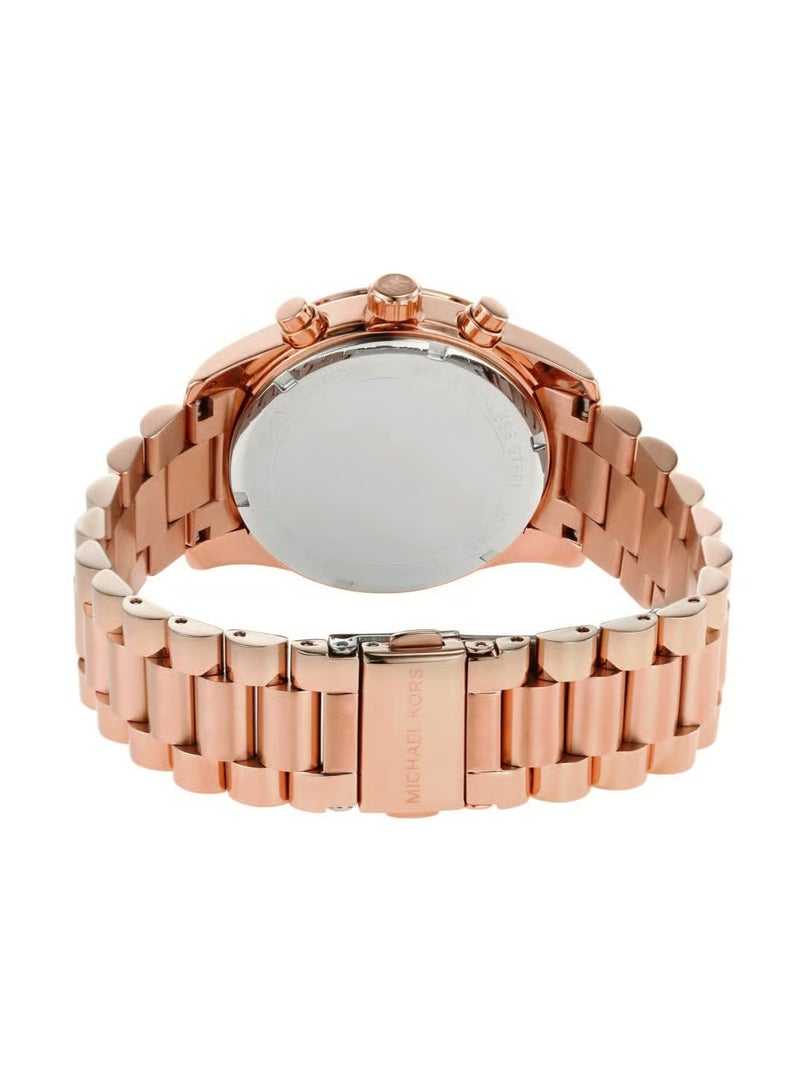 MK Lexington Chronograph Rose Gold Dial Rose Gold Steel Strap Watch for Women - 7242 - Image 2