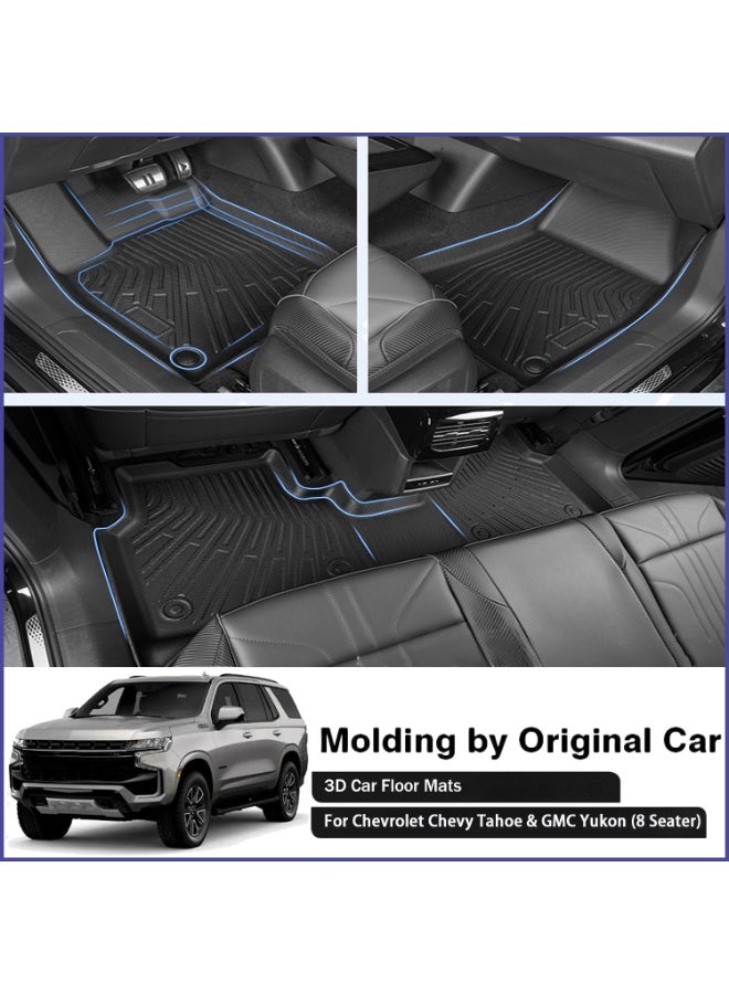 Delehehe Car floor mat and trunk mat set for with 2021-2025 Chevrolet Tahoe & GMC Yukon (Only for 8 Seats) All Weather TPE 3D Floor Liners - Image 2