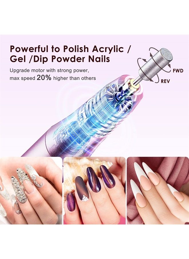 Cordless Nail Drill Electric File: Professional for Acrylic Gel Dip Powder Nails Portable Nail Drill Machine Kit for Manicure Pedicure Nail Set with Everything Rechargeable Lightweight