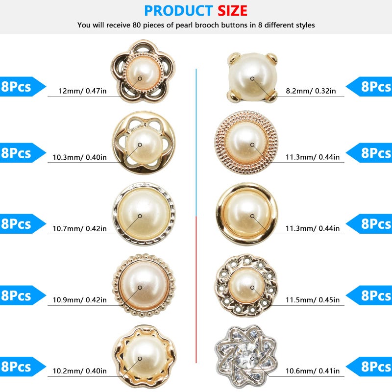 BDS-HOME 80Pcs Women Shirt Brooch Buttons Cover up Button Pin Safety Brooch Buttons 10 Style No-Sew Replacement for Clothing Dress Sweater Shoes Hats Decorative Supplies - Image 2