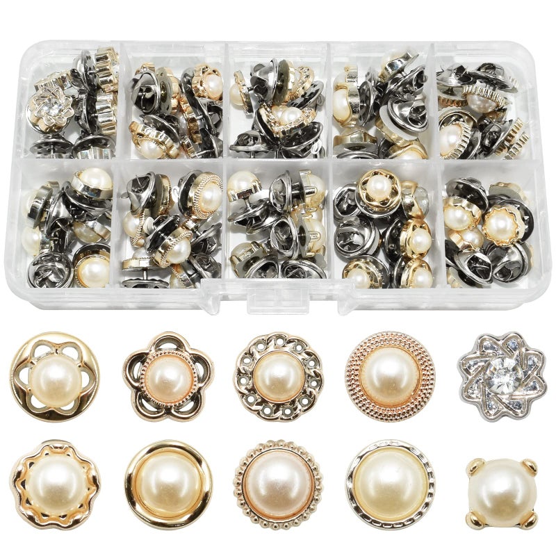 BDS-HOME 80Pcs Women Shirt Brooch Buttons Cover up Button Pin Safety Brooch Buttons 10 Style No-Sew Replacement for Clothing Dress Sweater Shoes Hats Decorative Supplies - Image 1