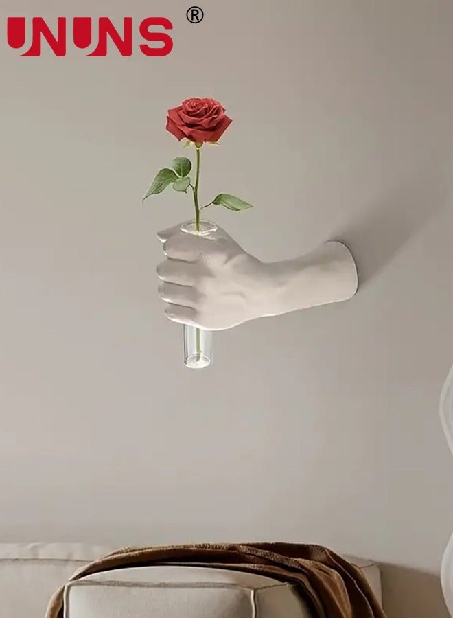 UNUNS Wall Vase,White Wall Sculptures,Hand Vases Home Decor,Wall Mount Art Sculpture,Unique Wall Art Statue,Wall-Mounted Human Hand Decorative Vase,Hanging Decor for Wall＆Home Decor,Bathroom,Restaurant,Hotel,White - Image 1