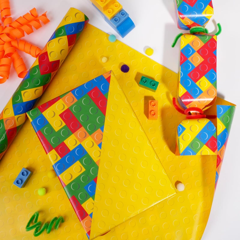 BIOBROWN Reversible Building Blocks Wrapping Paper for Boys Girls - 17 Inch X 33 Ft - Colorful Building Bricks Design Gift Wrap Paper for Kids Birthday Party Toy Lovers - Image 3