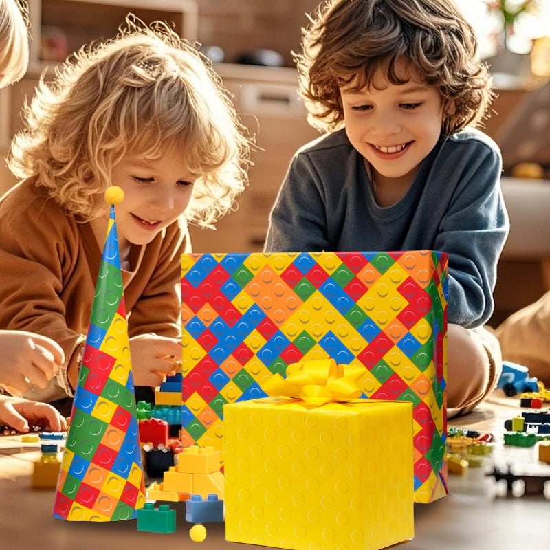 BIOBROWN Reversible Building Blocks Wrapping Paper for Boys Girls - 17 Inch X 33 Ft - Colorful Building Bricks Design Gift Wrap Paper for Kids Birthday Party Toy Lovers - Image 5