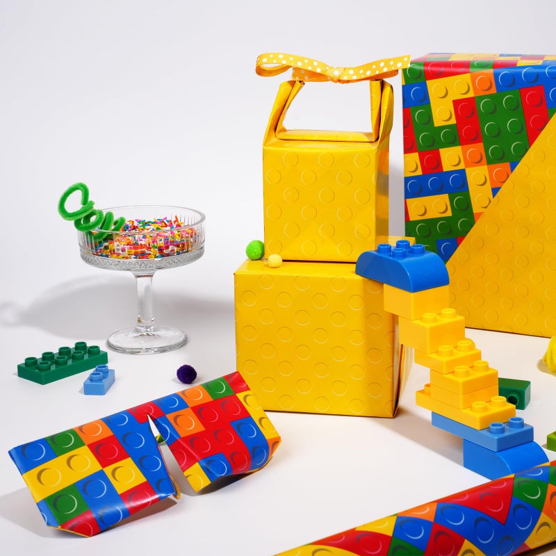 BIOBROWN Reversible Building Blocks Wrapping Paper for Boys Girls - 17 Inch X 33 Ft - Colorful Building Bricks Design Gift Wrap Paper for Kids Birthday Party Toy Lovers - Image 4
