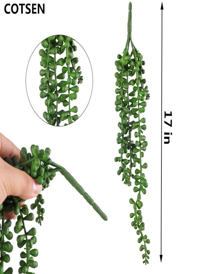 COTSEN 5pcs Artificial Succulents Hanging Plants 17Inch Fake String of Pearls Plants Realistic Green for Garden Office Interior and Outdoor Decoration - Image 5