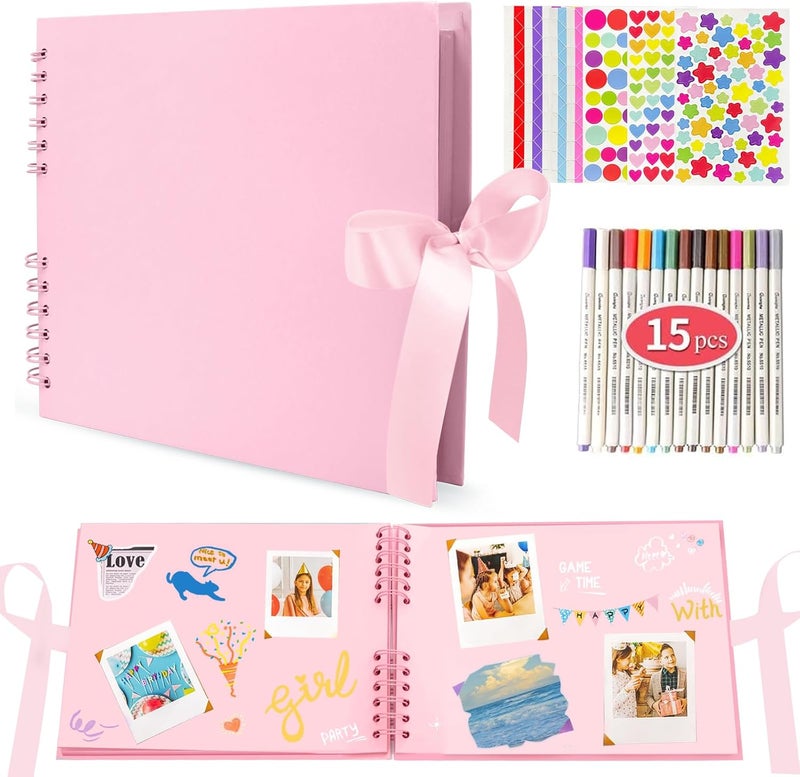 EVNEED 11.5 x 8.5 Inch Scrapbook Photo Album,Wedding Guest Book Anniversary Memory Scrapbooking,Wedding Photo Album with DIY Accessories Kit for Craft Paper DIY,Xmas Gift,80 Pages (40 Sheets),Pink - Image 1