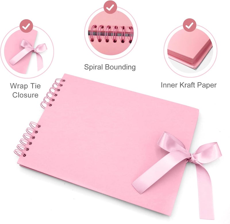 EVNEED 11.5 x 8.5 Inch Scrapbook Photo Album,Wedding Guest Book Anniversary Memory Scrapbooking,Wedding Photo Album with DIY Accessories Kit for Craft Paper DIY,Xmas Gift,80 Pages (40 Sheets),Pink - Image 3